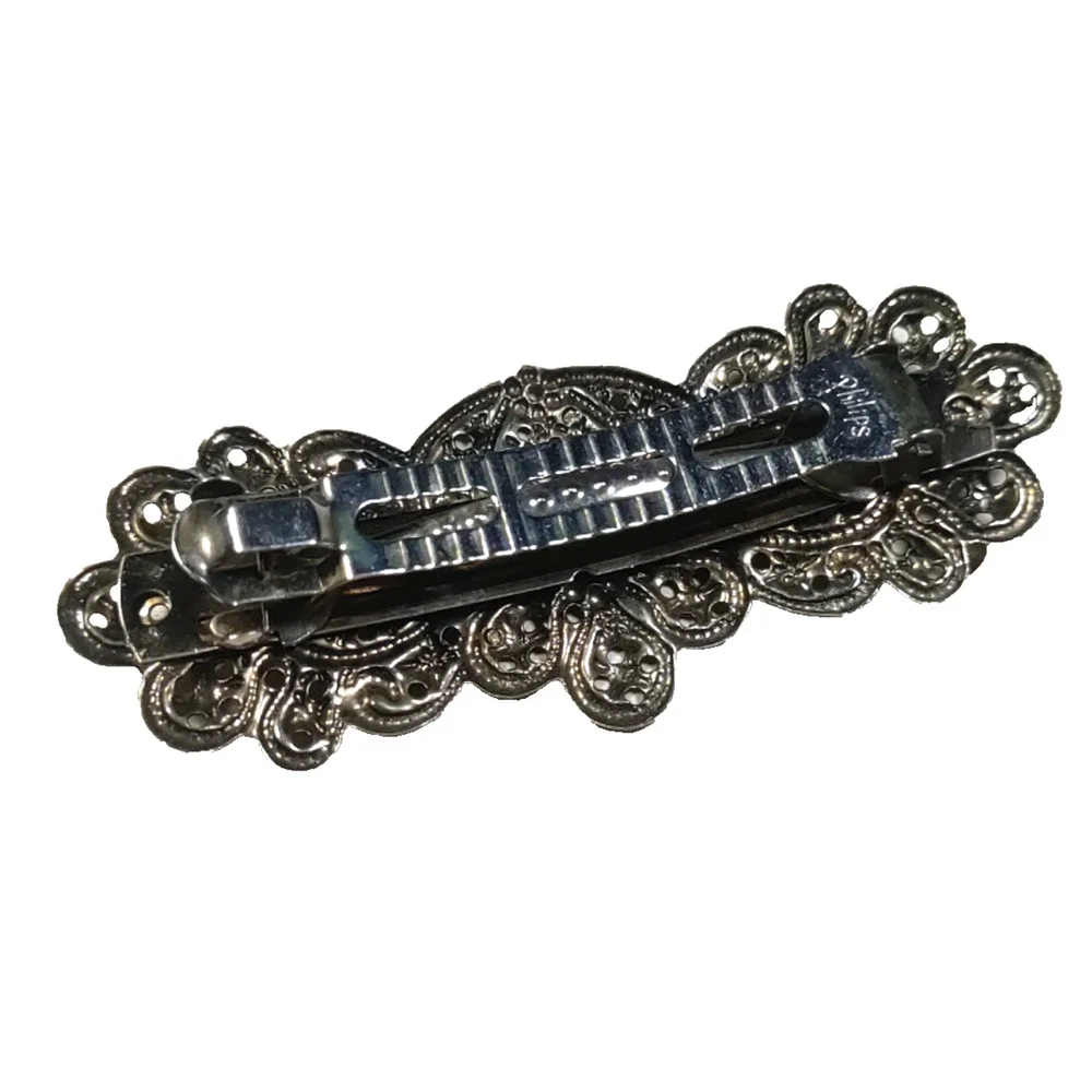 Phillips Silver Tone Thin Metal Light Weight Hair Barrette Tension Clip Art